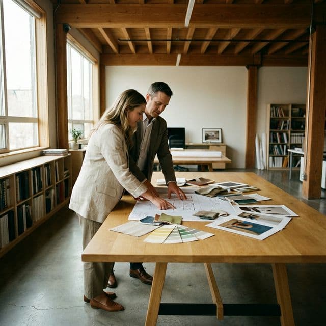 Architect reviewing art samples