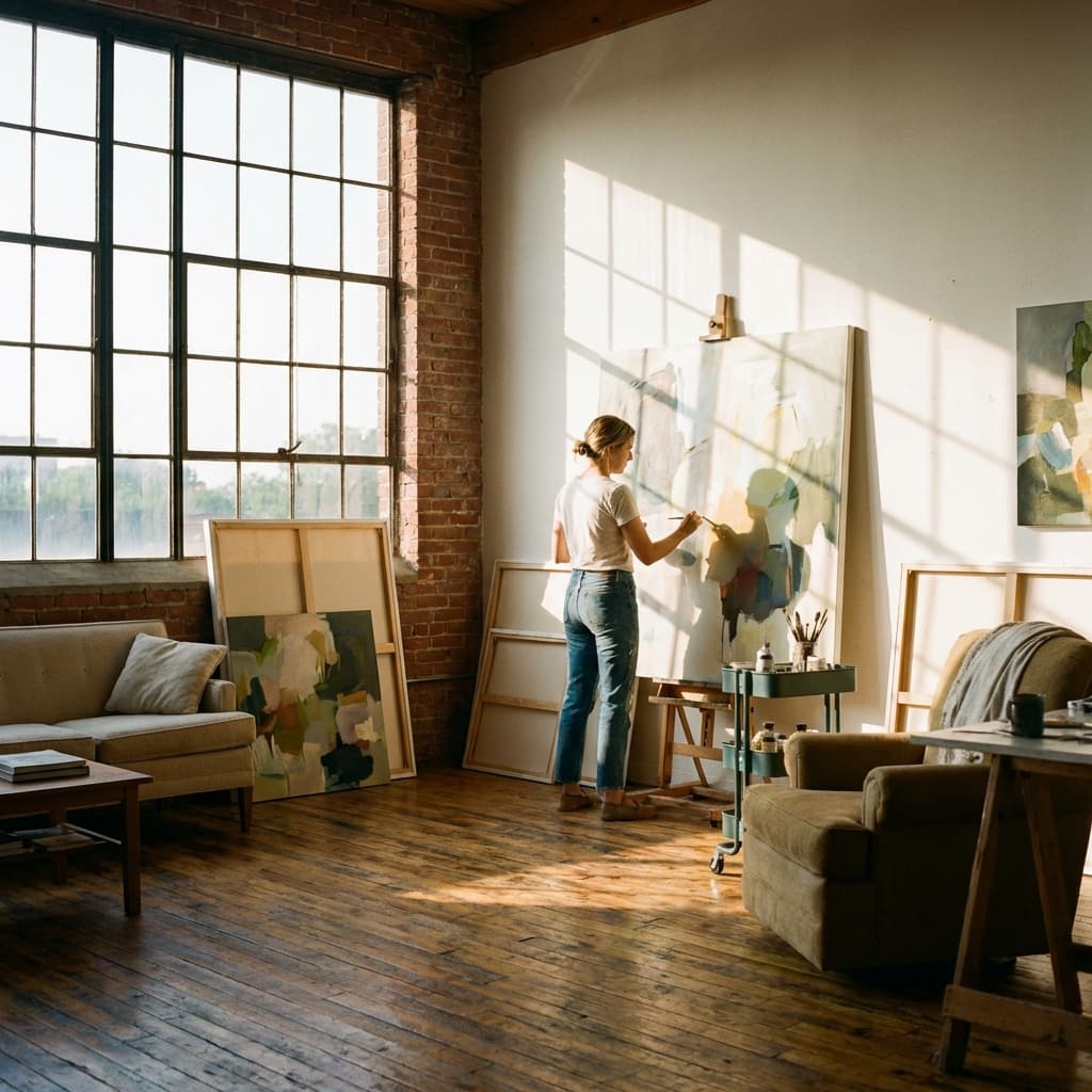 Artist in a sunlit studio